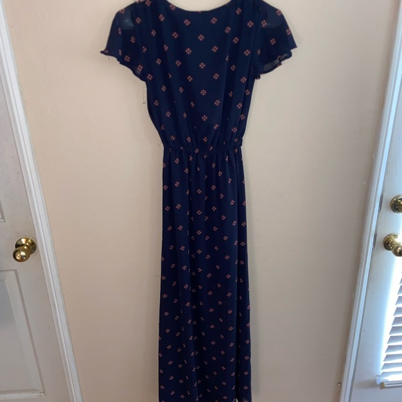 Faux wrap dress long hood core v neck y2k tie front blue beautiful short sleeve - Picture 3 of 14